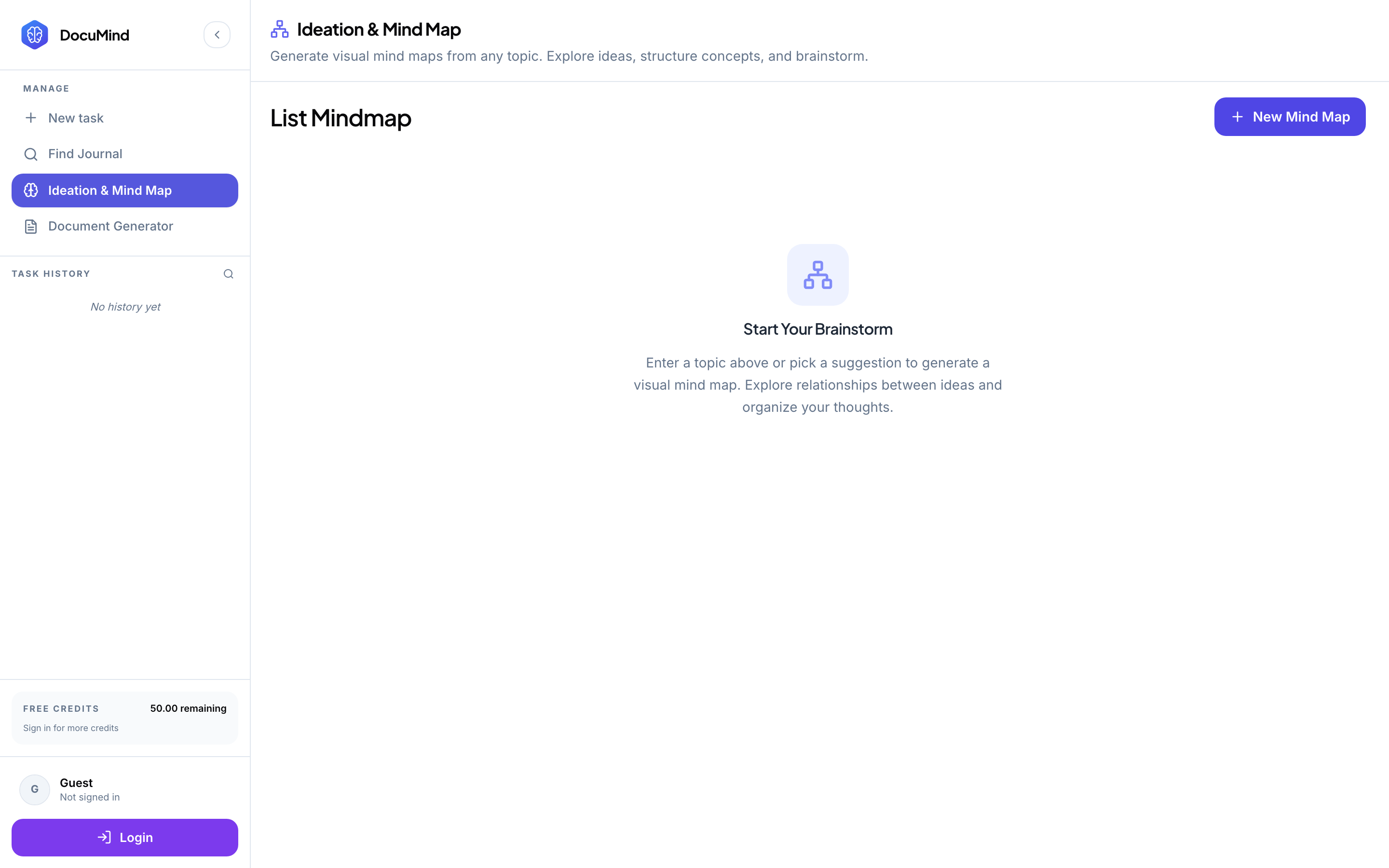 Ideation tool di Documind AI untuk brainstorming analisis