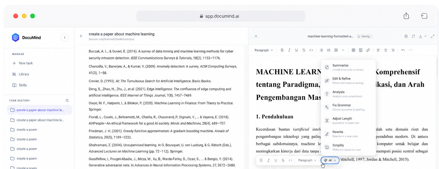 DocuMind dashboard screenshot showing document analysis